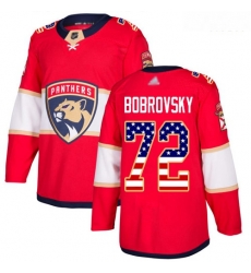 Panthers #72 Sergei Bobrovsky Red Home Authentic USA Flag Stitched Hockey Jersey