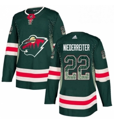 Mens Adidas Minnesota Wild 22 Nino Niederreiter Authentic Green Drift Fashion NHL Jersey 