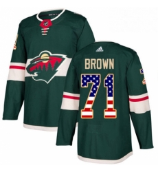 Mens Adidas Minnesota Wild 71 J T Brown Authentic Green USA Flag Fashion NHL Jerse