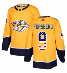 Mens Adidas Nashville Predators 9 Filip Forsberg Authentic Gold USA Flag FashionNHL Jersey 