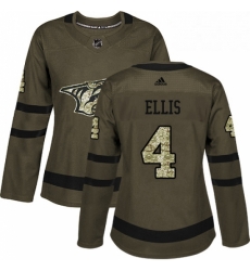 Womens Adidas Nashville Predators 4 Ryan Ellis Authentic Green Salute to Service NHL Jersey 