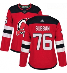 Devils #76 P  K  Subban Red Home Authentic Women Stitched Hockey Jersey