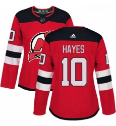 Womens Adidas New Jersey Devils 10 Jimmy Hayes Authentic Red Home NHL Jersey 