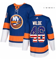 Youth Adidas New York Islanders 46 Bode Wilde Authentic Royal Blue USA Flag Fashion NHL Jersey 