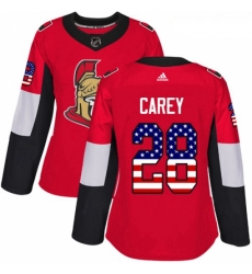 Womens Adidas Ottawa Senators 28 Paul Carey Authentic Red USA Flag Fashion NHL Jersey 