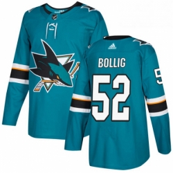 Mens Adidas San Jose Sharks 52 Brandon Bollig Authentic Teal Green Home NHL Jersey 