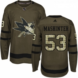 Youth Adidas San Jose Sharks 53 Brandon Mashinter Authentic Green Salute to Service NHL Jersey 