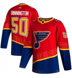 Men St.Louis Blues 50 Jordan Binnington Red 2020 21 Reverse Retro Adidas Jersey