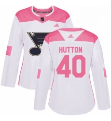 Womens Adidas St Louis Blues 40 Carter Hutton Authentic WhitePink Fashion NHL Jersey 