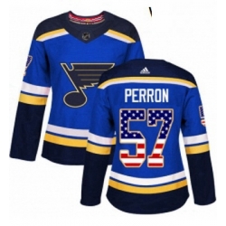 Womens Adidas St Louis Blues 57 David Perron Authentic Blue USA Flag Fashion NHL Jersey 