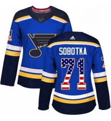 Womens Adidas St Louis Blues 71 Vladimir Sobotka Authentic Blue USA Flag Fashion NHL Jersey 