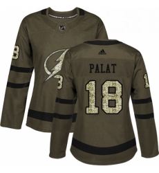 Womens Adidas Tampa Bay Lightning 18 Ondrej Palat Authentic Green Salute to Service NHL Jersey 