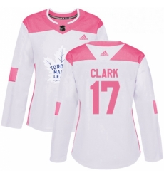 Womens Adidas Toronto Maple Leafs 17 Wendel Clark Authentic WhitePink Fashion NHL Jersey 