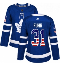 Womens Adidas Toronto Maple Leafs 31 Grant Fuhr Authentic Royal Blue USA Flag Fashion NHL Jersey 