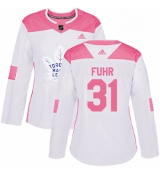 Womens Adidas Toronto Maple Leafs 31 Grant Fuhr Authentic WhitePink Fashion NHL Jersey 