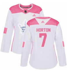 Womens Adidas Toronto Maple Leafs 7 Tim Horton Authentic WhitePink Fashion NHL Jersey 