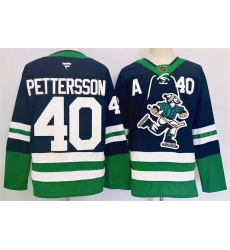 Men Vancouver Canucks 40 Elias Pettersson Navy 2024 Reverse Retro Stitched Jersey