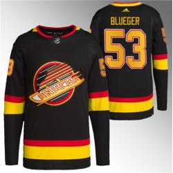 Men Vancouver Canucks 53 Teddy Blueger Black Retro Stitched Jersey