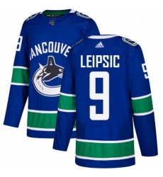 Mens Adidas Vancouver Canucks 9 Brendan Leipsic Authentic Blue Home NHL Jersey 