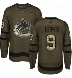 Mens Adidas Vancouver Canucks 9 Brendan Leipsic Premier Green Salute to Service NHL Jersey 