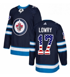 Mens Adidas Winnipeg Jets 17 Adam Lowry Authentic Navy Blue USA Flag Fashion NHL Jersey 