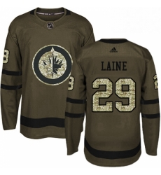 Mens Adidas Winnipeg Jets 29 Patrik Laine Premier Green Salute to Service NHL Jersey 