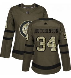 Womens Adidas Winnipeg Jets 34 Michael Hutchinson Authentic Green Salute to Service NHL Jersey 