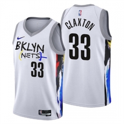 Men's Brooklyn Nets #33 Nicolas Claxton 2022-23 White City Edition Stitched Basketball Jersey