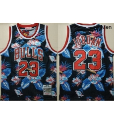 Bulls 23 Michael Jordan Black 1997 98 Hardwood Classics Floral Fashion Swingman Jersey