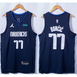 Men Dallas Mavericks 77 Luka Doncic 75th Anniversary Navy Stitched Basketball Jersey