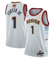 Men Denver Nuggets 1 Michael Porter Jr  White 2023 Finals Champions Icon Edition Stitched Basketball Jersey