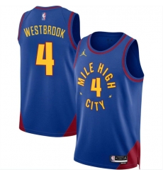 Men Denver Nuggets 4 Russell Westbrook Blue 2024 Statement Edition Stitched Basketball Jersey