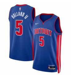 Men Detroit Pistons 5 Ron Holland II Blue 2024 Draft Icon Edition Stitched Jersey