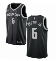 Mens Nike Detroit Pistons 6 Bruce Brown Jr Swingman Black NBA Jersey City Edition 