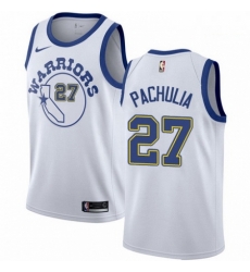 Mens Nike Golden State Warriors 27 Zaza Pachulia Authentic White Hardwood Classics NBA Jersey