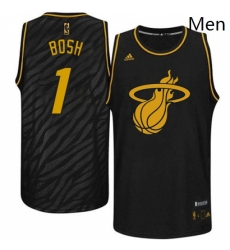 Mens Adidas Miami Heat 1 Chris Bosh Authentic Black Precious Metals Fashion NBA Jersey