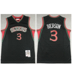 Men Philadelphia 76ers 3 Allen Iverson Black Throwback Stitched Jersey