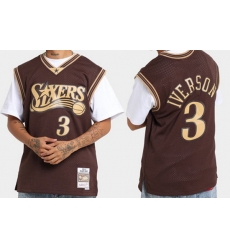 Men Philadelphia 76ers 3 Allen Iverson Brown Swingman Stitched Jersey