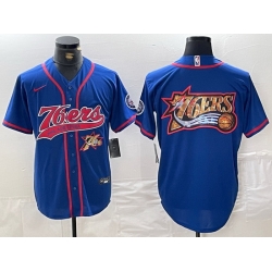 Men Philadelphia 76ers Team Big Logo Royal Cool Base Stitched Baseball Jerseys