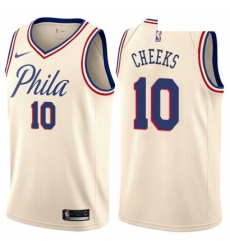 Mens Nike Philadelphia 76ers 10 Maurice Cheeks Swingman Cream NBA Jersey City Edition