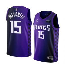 Men Sacramento Kings 15 Davion Mitchell Purple 2023 24 Statement Edition Swingman Stitched Basketball Jersey