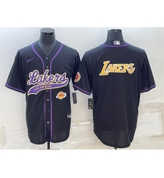 Men Los Angeles Lakers Black Big Logo With Patch Cool Base Stitched Baseball JerseyS