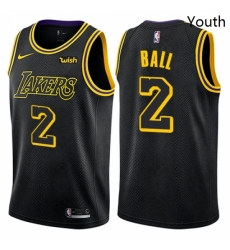 Youth Nike Los Angeles Lakers 2 Lonzo Ball Swingman Black NBA Jersey City Edition