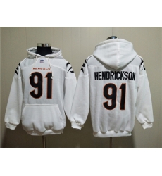 Men Cincinnati Bengals 91 Trey Hendrickson White Pullover Hoodie