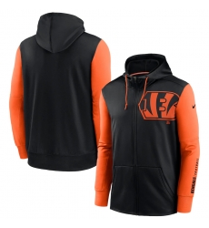 Men Cincinnati Bengals Black Orange Fan Gear Mascot Performance Full Zip Hoodie