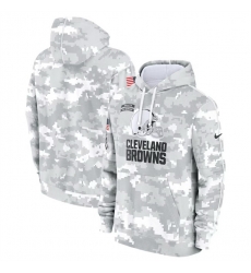 Men Cleveland Browns 2024 Arctic Camo Salute To Service Club Fleece Pullover Stitched Hoodie