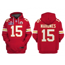 Men Kansas City Chiefs 15 Patrick Mahomes Red Super Bowl LVIII Patch Pullover Hoodie