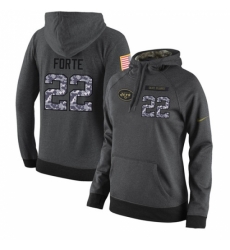 NFL Womens Nike New York Jets 22 Matt Forte Elite Stitched Black Anthracite Salute to Service Player Performance Hoodie