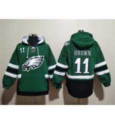 Men Philadelphia Eagles 11 A  J  Brown Green Ageless Must Have Lace Up Pullover Hoodie