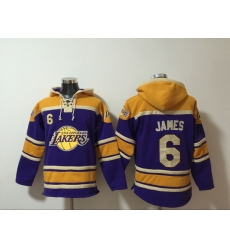 Men's Los Angeles Lakers #6 Lebron James Purple Lace-Up Pullover Hoodie